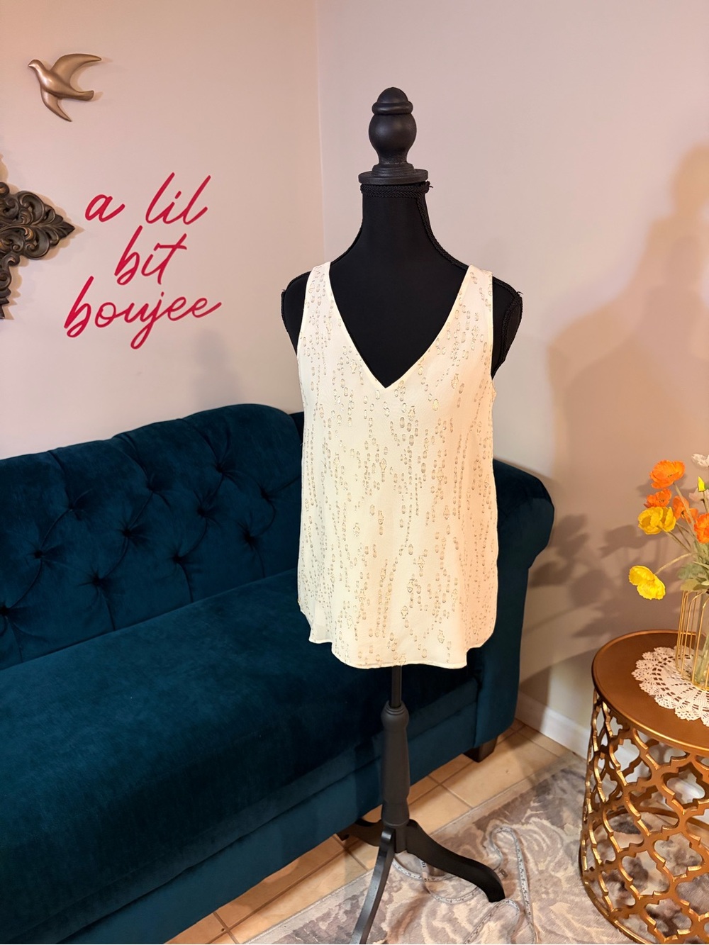 Lilly Pulitzer NWT Ivory Gold Metallic Silk Blend Sleeveless Blouse XXS